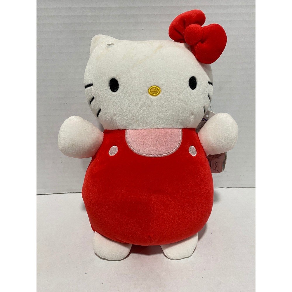 Squishmallows Hello Kitty Hug Mees Red Overalls Plush 10 Inch